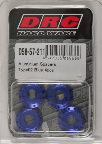 DRC ALUMINUM SPACERS TYPE 2 BLUE M6X12MM 4/PK