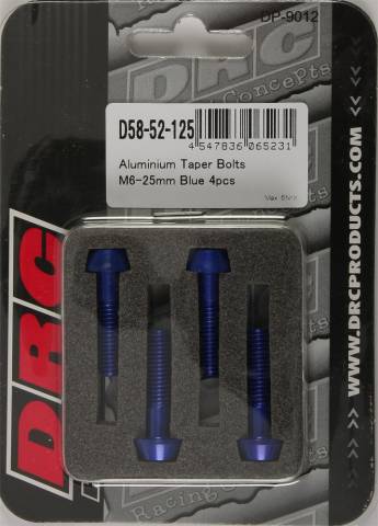 DRC ALUMINUM TAPER BOLTS BLUE M6X25MM 4/PK