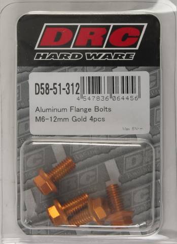 DRC ALUMINUM FLANGE BOLTS GOLD M6X12MM 4/PK
