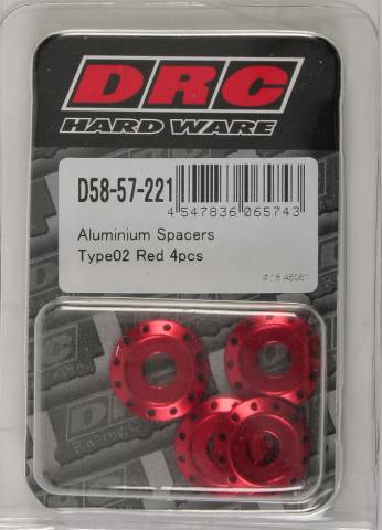 DRC ALUMINUM SPACERS TYPE 2 RED M6X12MM 4/PK