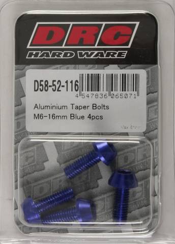 DRC ALUMINUM TAPER BOLTS BLUE M6X16MM 4/PK