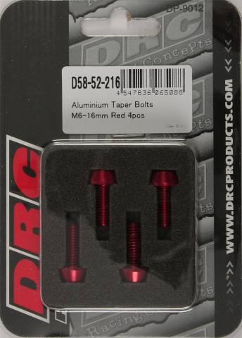 DRC ALUMINUM TAPER BOLTS RED M6X16MM 4/PK