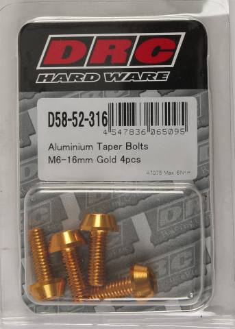 DRC ALUMINUM TAPER BOLTS GOLD M6X16MM 4/PK