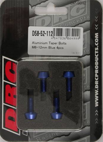 DRC ALUMINUM TAPER BOLTS BLUE M6X12MM 4/PK