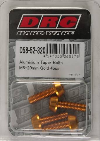 DRC ALUMINUM TAPER BOLTS GOLD M6X20MM 4/PK