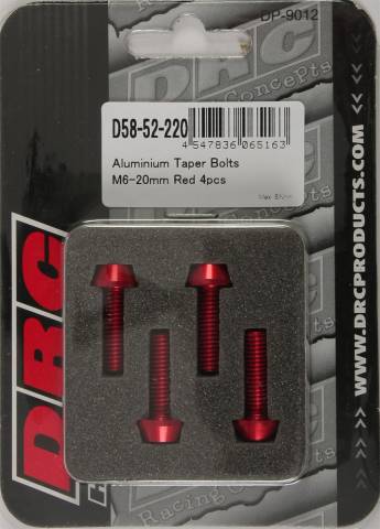DRC ALUMINUM TAPER BOLTS RED M6X20MM 4/PK