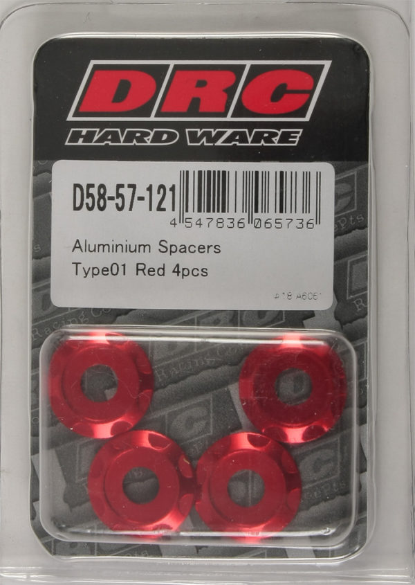 DRC ALUMINUM SPACERS TYPE 1 RED M6X12MM 4/PK