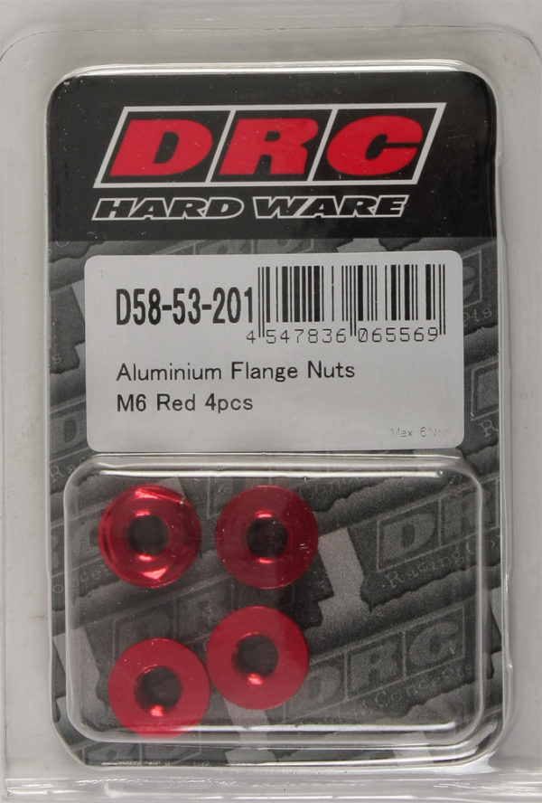 DRC ALUMINUM FLANGE NUTS RED M6X12MM 4/PK