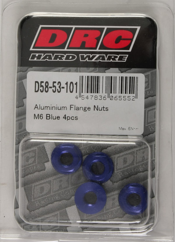 DRC ALUMINUM FLANGE NUTS BLUE M6X12MM 4/PK