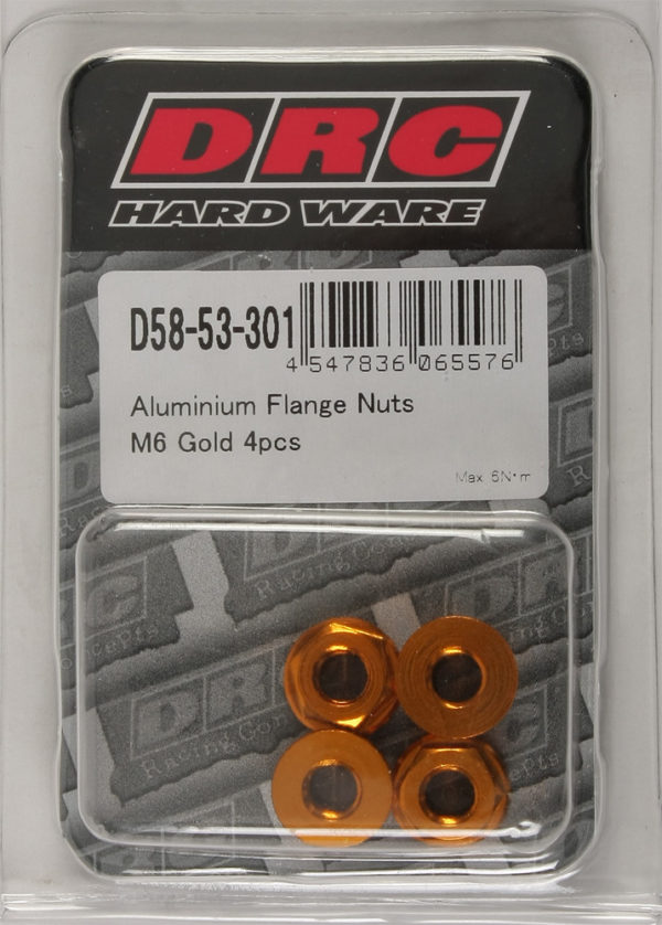 DRC ALUMINUM FLANGE NUTS GOLD M6X12MM 4/PK