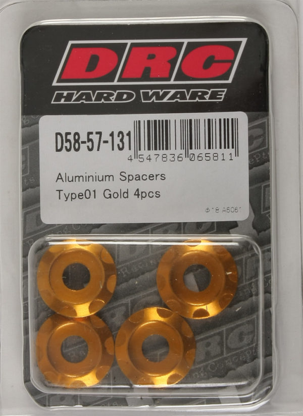 DRC ALUMINUM SPACERS TYPE 1 GOLD M6X12MM 4/PK